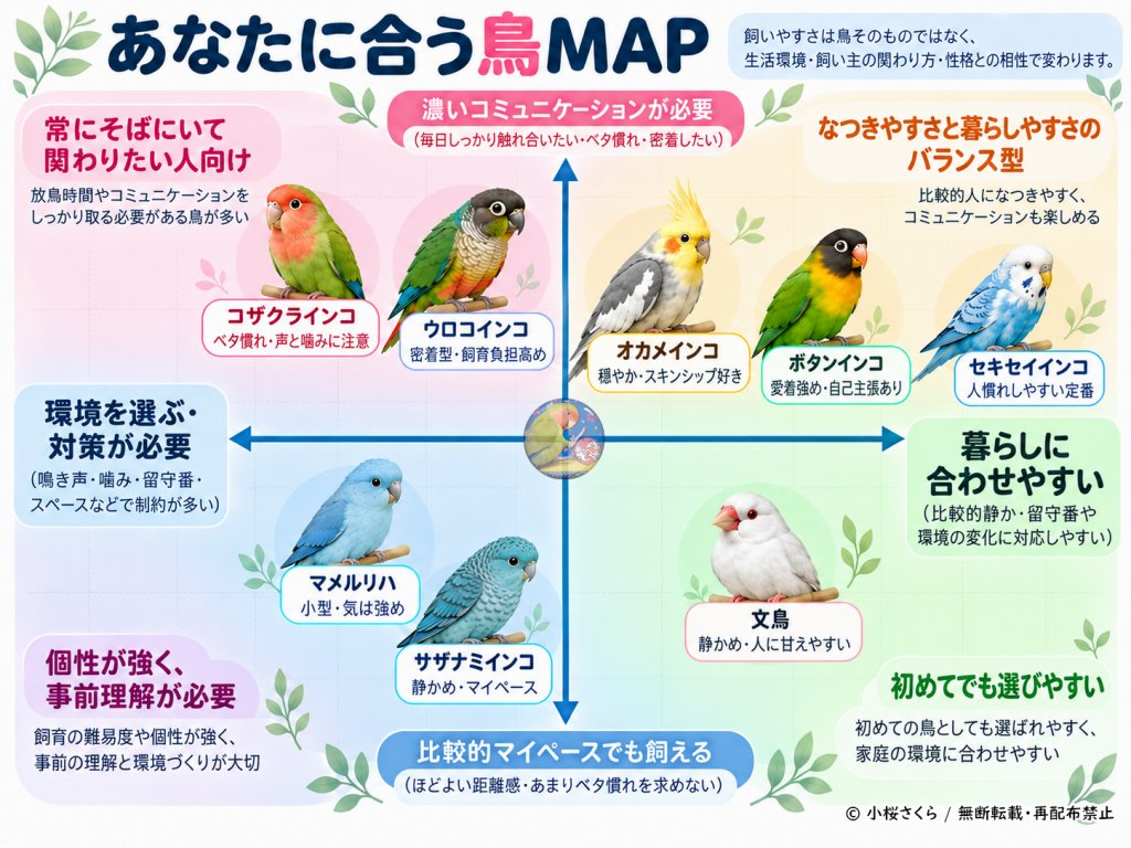 暮らし方から自分に合う鳥を絞る